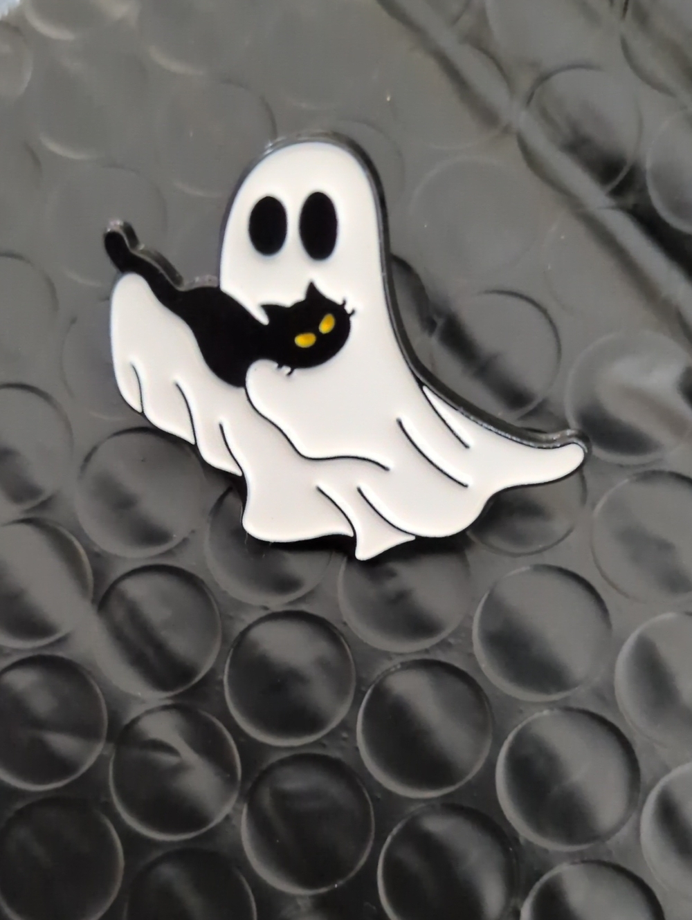 Ghost Cat Enamel Pin - White and Black Cute Cat Ghost